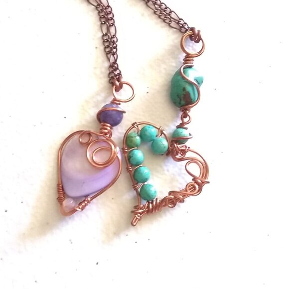 Feminine Essence | Copper-Wrapped Lilac Shell Heart Necklace | - Picture 14 of 15